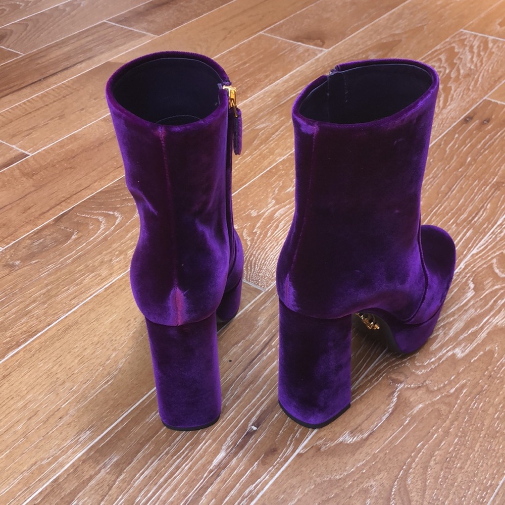 Prada Velvet 115 Magenta Platform Ankel Boots - 6 - Picture 7 of 15